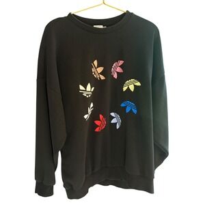 Adidas Adicolor‎ Oversized Black Sweatshirt Multicolor Logo Pullover XS